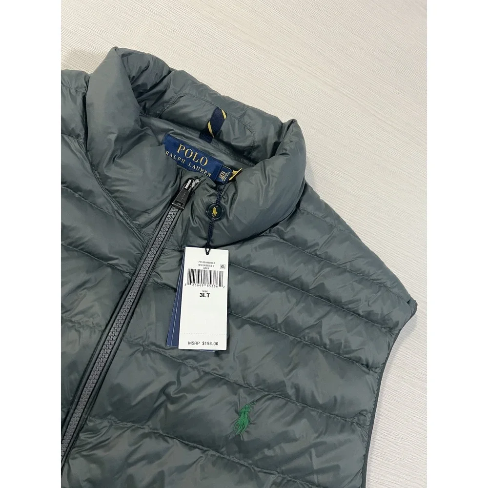 Polo Ralph Lauren Puffer Vest Down ‎ Grey 3XLT Pony Packable Pocket NWT